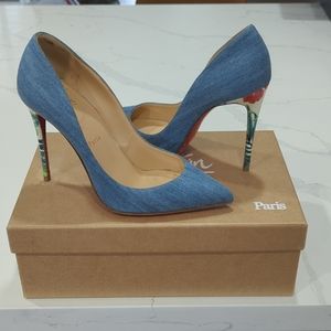 Christian Louboutin Pigalle Follies Denim Red Sole Pump, Blue/White 37.5